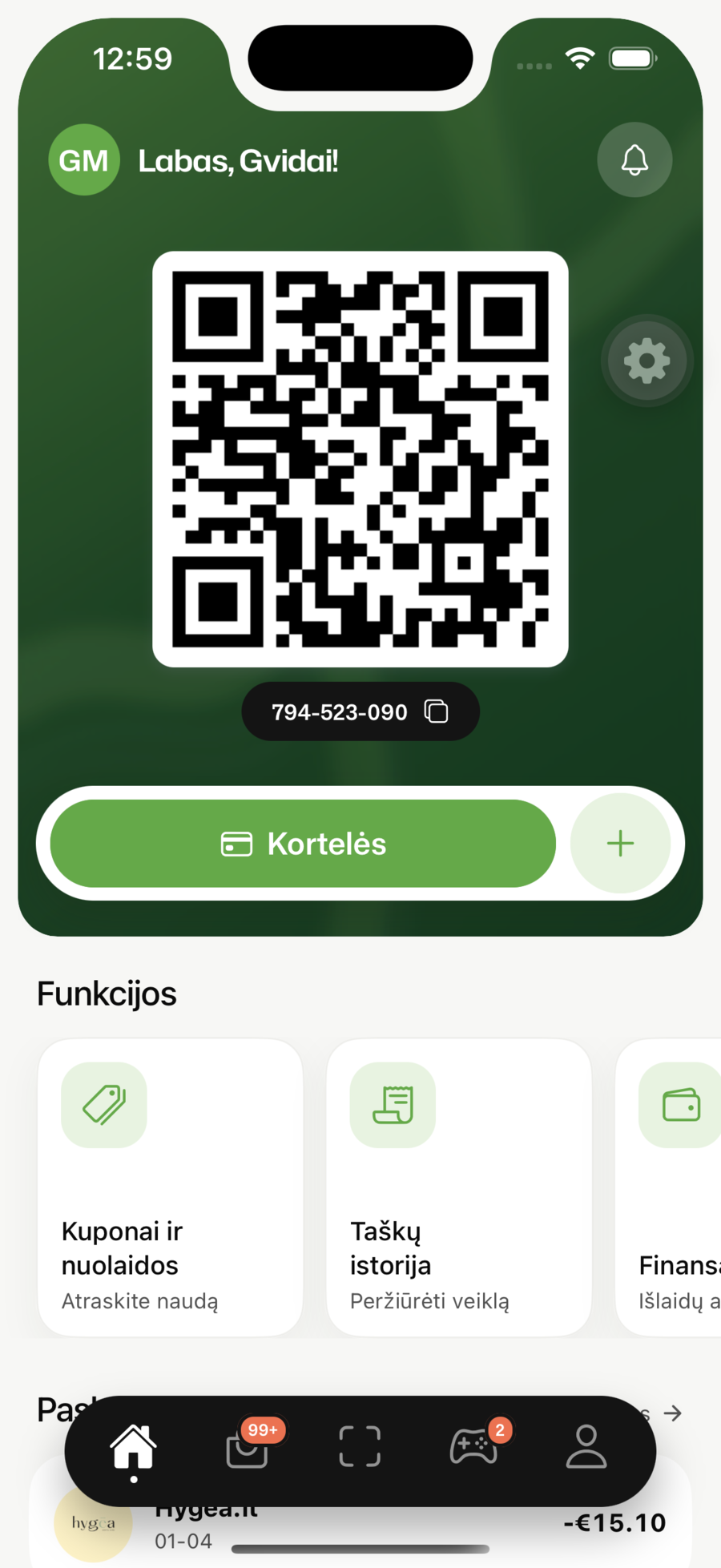 Loyalty.lt app home screen demo